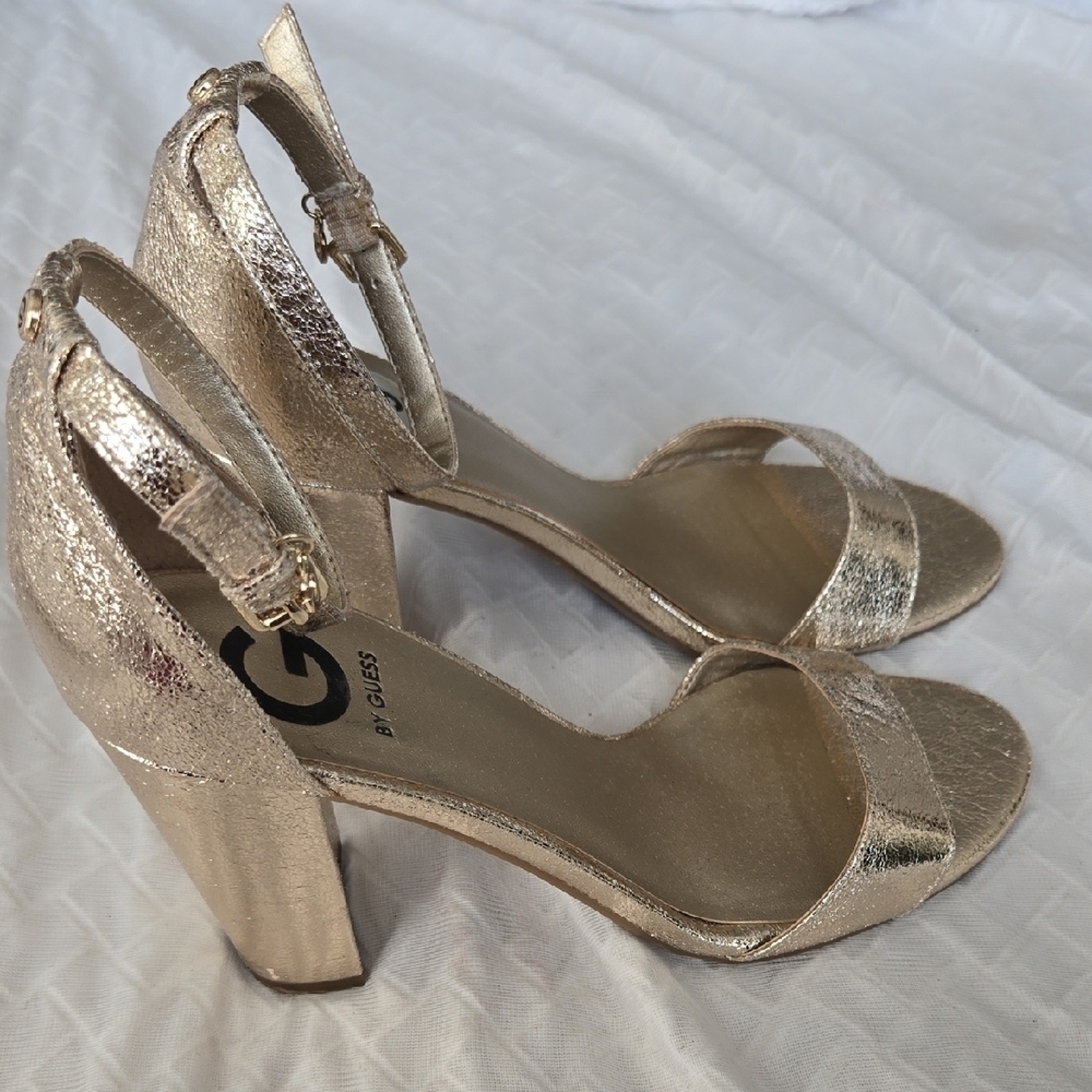 Guess Gold Metallic Women's Ankle Strap High Heels Sandals Prom Special Occasion